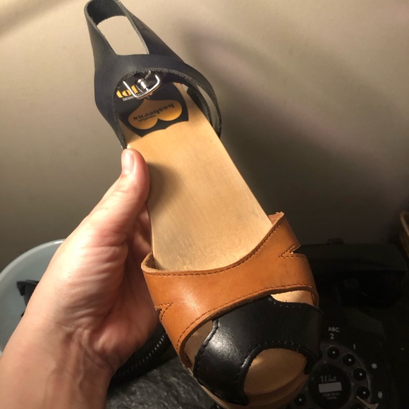 Swedish Handmade Hasbeens Toffel leather wooden clogs Size 41 - Picture 8 of 12